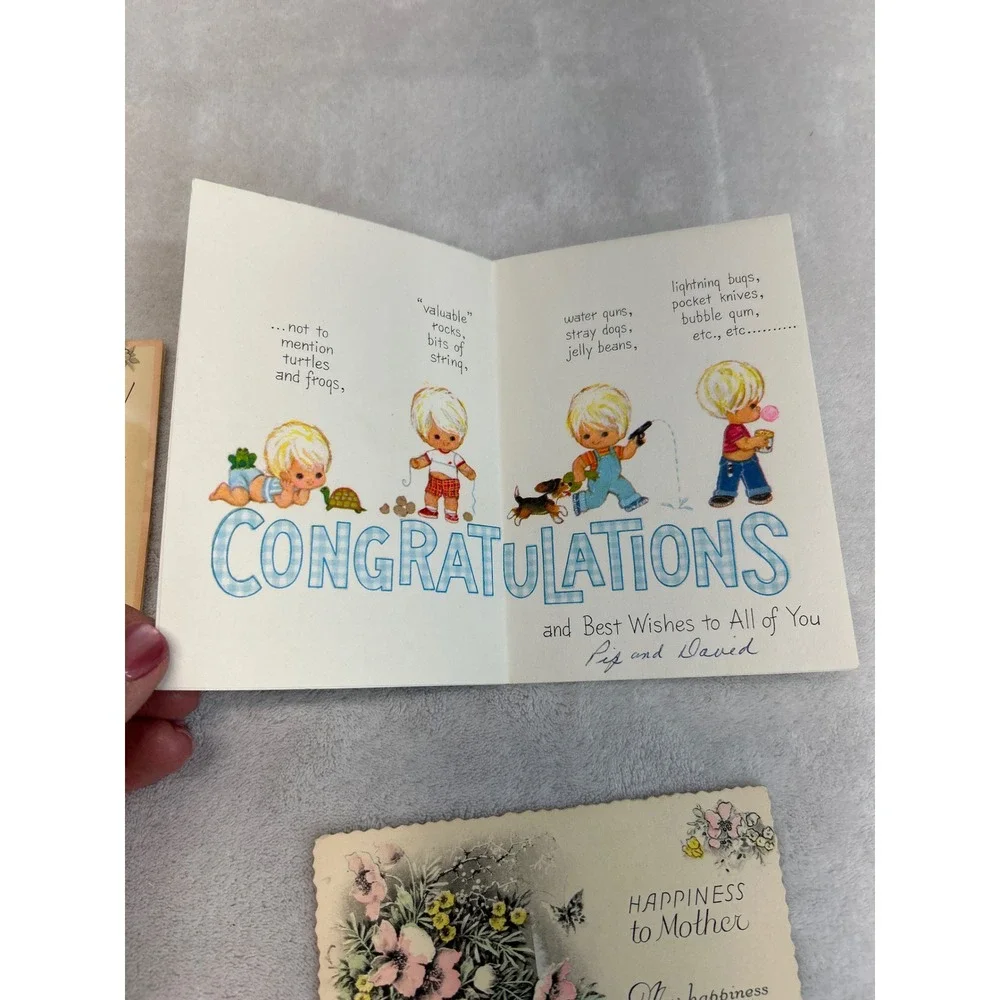 Vintage Greeting Card Lot 9 Mid Century Birthday Graduation Baby Kitsch Retro